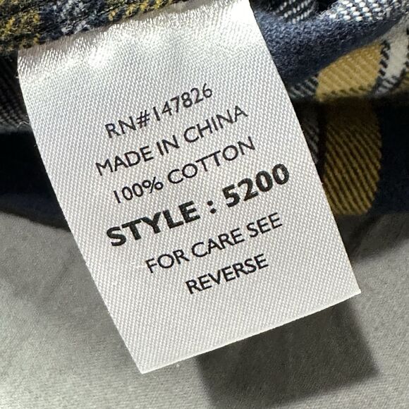 Five Brother Flannel Shirt Men XL Blue Yellow Plaid 5200 Long Sleeve Button Up - Picture 9 of 12